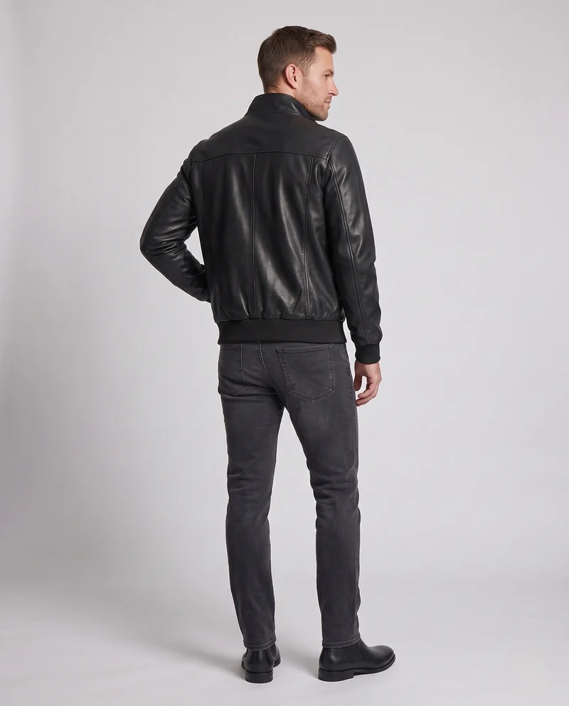 Herren Aviator Kunstlederjacke mit Thermo Sherpa Futter und Stehkragen Nord Taschen