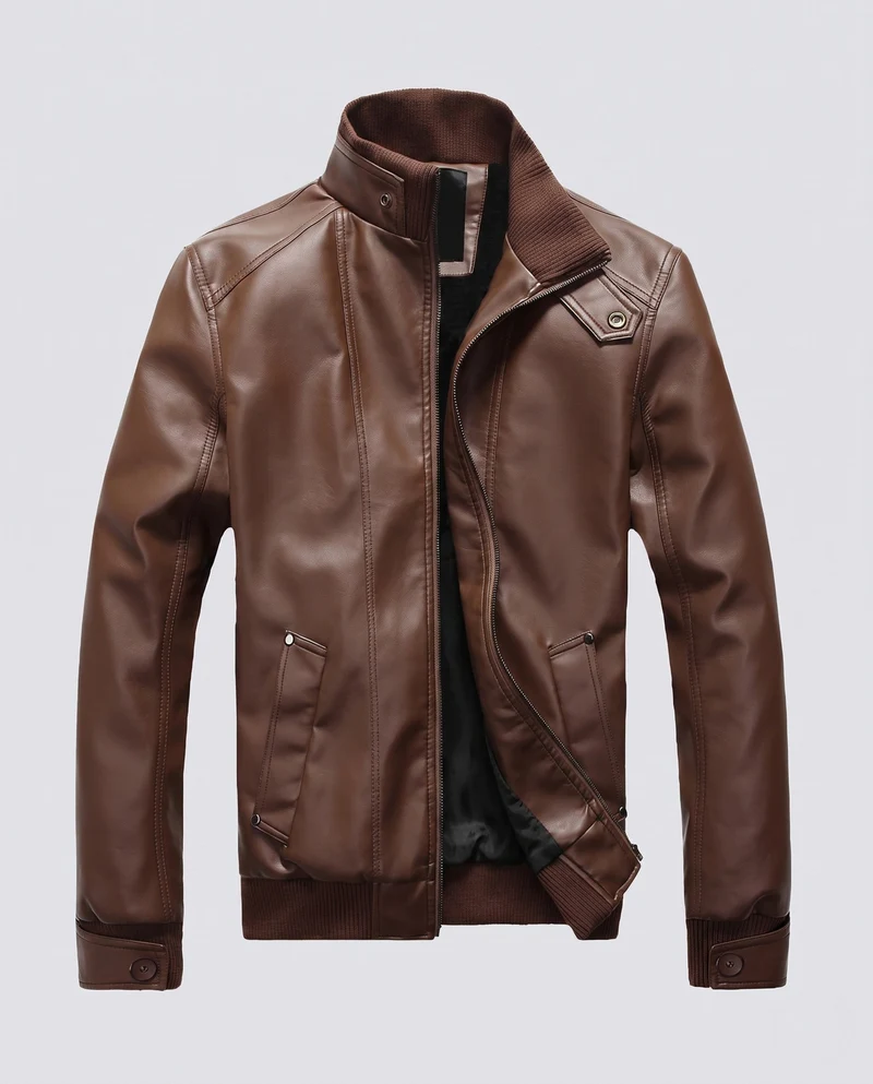 Herren Aviator Kunstlederjacke mit Thermo Sherpa Futter und Stehkragen Nord Taschen