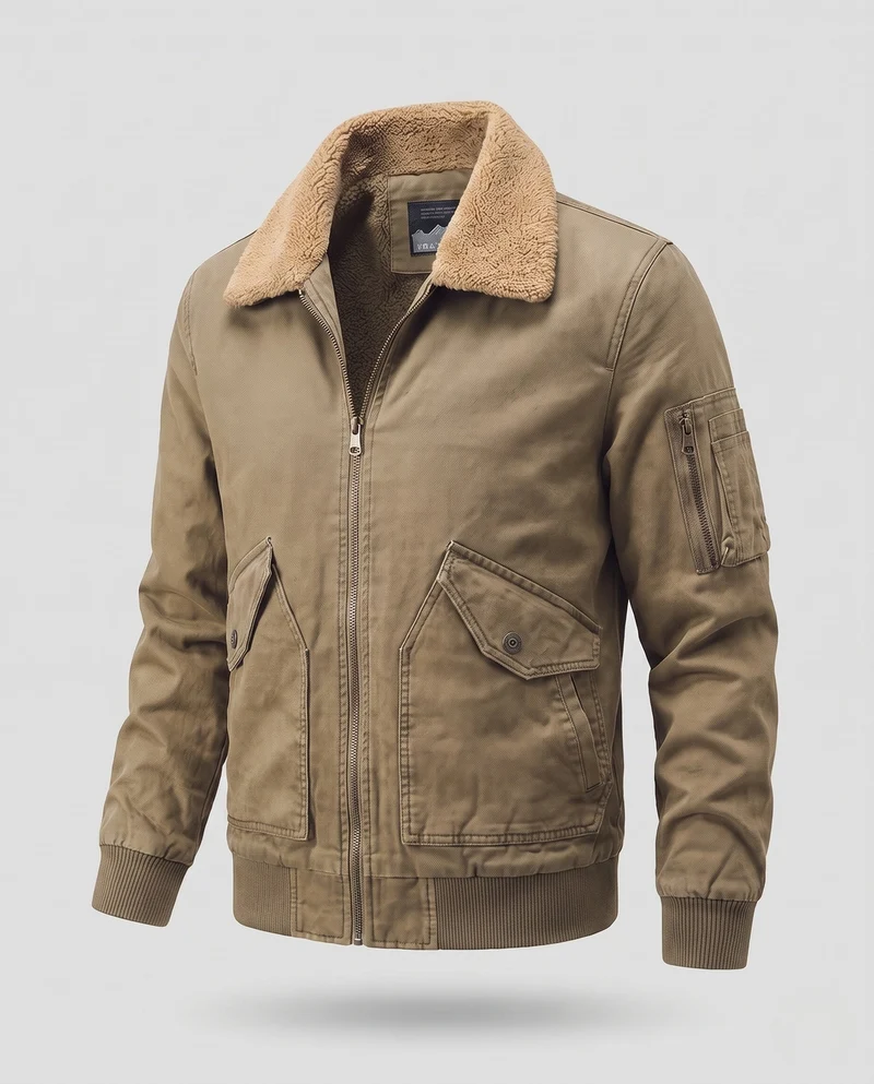 Herren Aviator Bomber aus strapazierfähigem Canvas mit Teddy-Futter und Utility-Tasche am Ärmel Nord Taschen