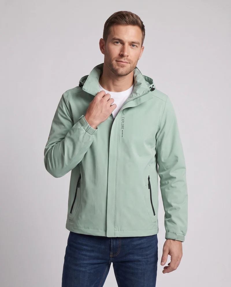 Herren Atmungsaktive Softshell Funktionsjacke mit Verstaubarem Kapuze und Klettverschluss-Manschetten Nord Taschen
