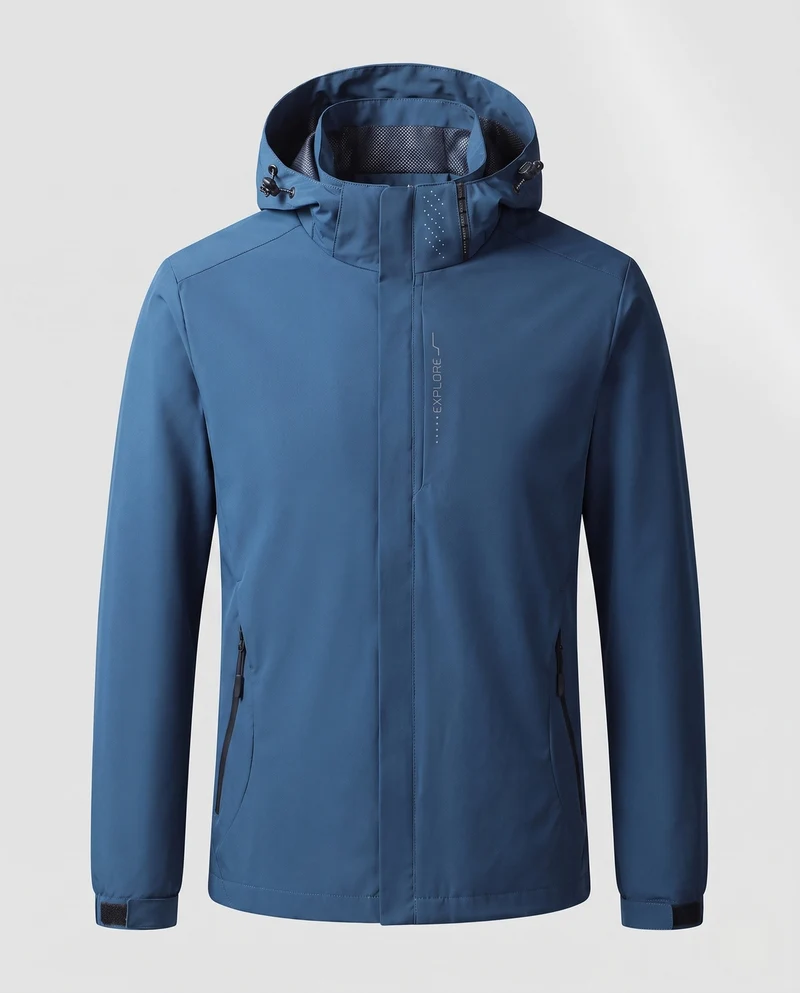 Herren Atmungsaktive Softshell Funktionsjacke mit Verstaubarem Kapuze und Klettverschluss-Manschetten Nord Taschen