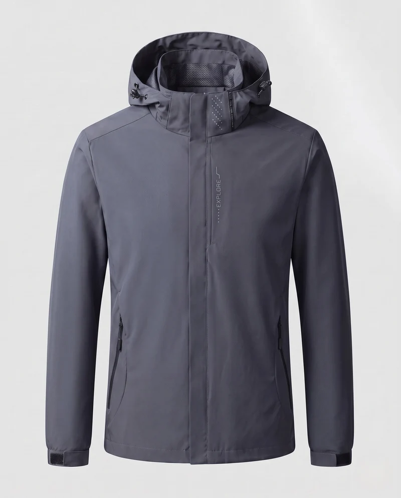 Herren Atmungsaktive Softshell Funktionsjacke mit Verstaubarem Kapuze und Klettverschluss-Manschetten Nord Taschen
