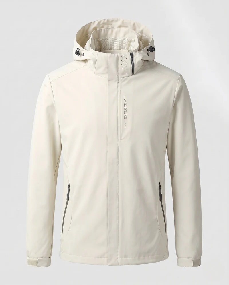 Herren Atmungsaktive Softshell Funktionsjacke mit Verstaubarem Kapuze und Klettverschluss-Manschetten Nord Taschen