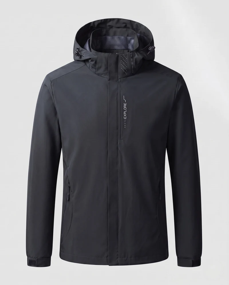 Herren Atmungsaktive Softshell Funktionsjacke mit Verstaubarem Kapuze und Klettverschluss-Manschetten Nord Taschen