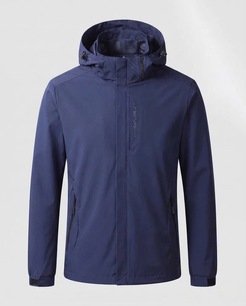 Herren Atmungsaktive Softshell Funktionsjacke mit Verstaubarem Kapuze und Klettverschluss-Manschetten Nord Taschen