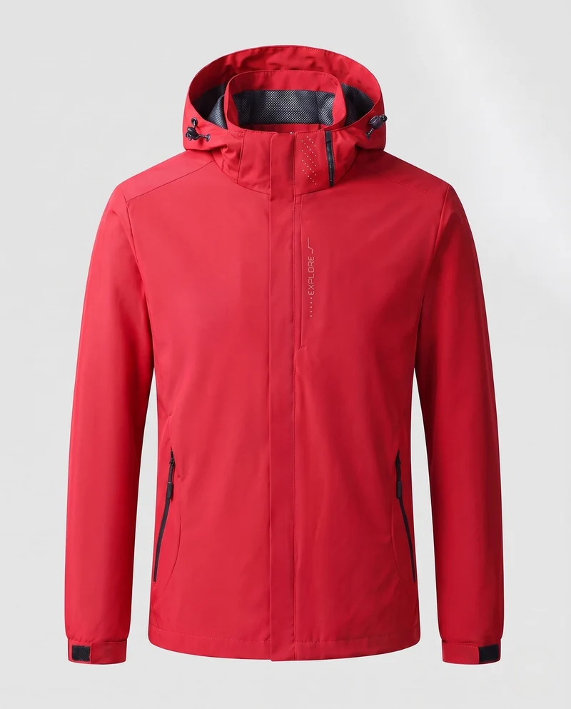 Herren Atmungsaktive Softshell Funktionsjacke mit Verstaubarem Kapuze und Klettverschluss-Manschetten Nord Taschen