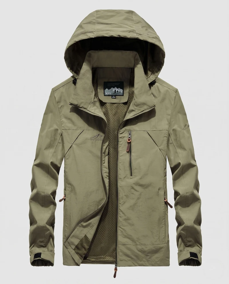 Herren Atmungsaktive Leichte Outdoor-Jacke mit Kapuze, Mesh-Innenfutter und mehreren Taschen Nord Taschen