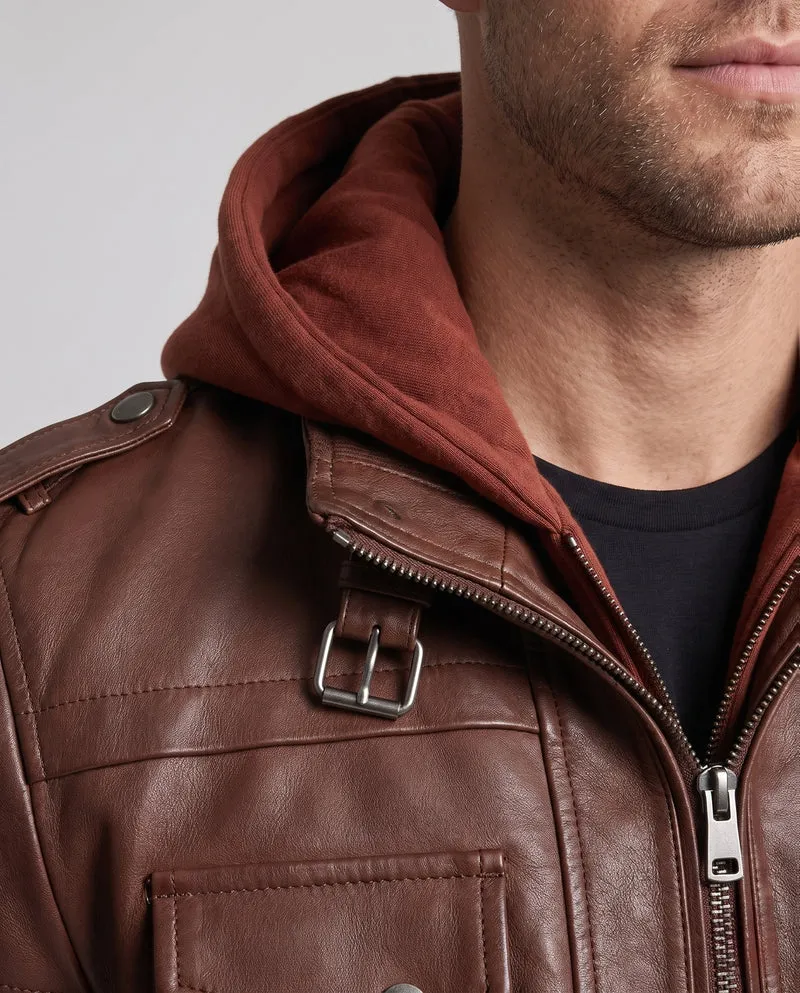 Herren Kunstleder Bomberjacke mit Camouflage-Muster und integrierter Hoodie-Innenlage Nord Taschen