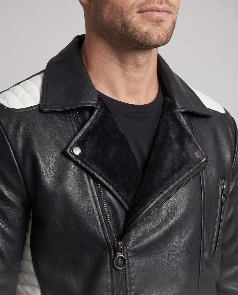 Herren Faux-Leder Bikerjacke mit gesteppter Schulter- und Ärmelverzierung und thermischer Fütterung Nord Taschen