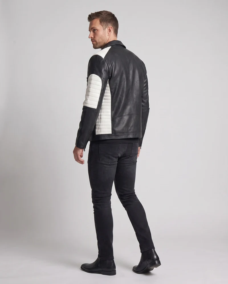 Herren Faux-Leder Bikerjacke mit gesteppter Schulter- und Ärmelverzierung und thermischer Fütterung Nord Taschen