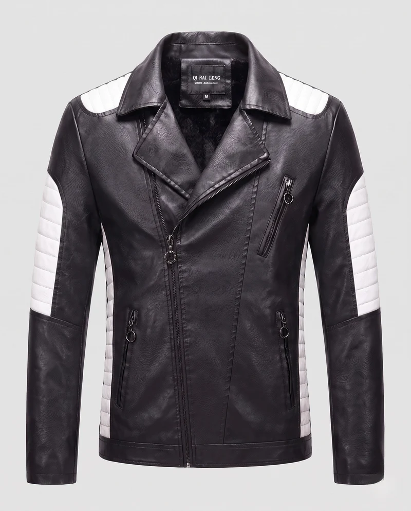 Herren Faux-Leder Bikerjacke mit gesteppter Schulter- und Ärmelverzierung und thermischer Fütterung Nord Taschen