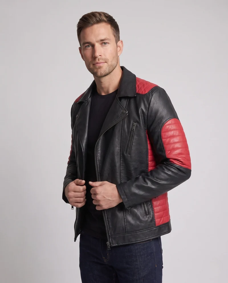 Männer Kunstleder Bikerjacke mit gesteppten Kontrastpaneelen und thermischer Fütterung Nord Taschen
