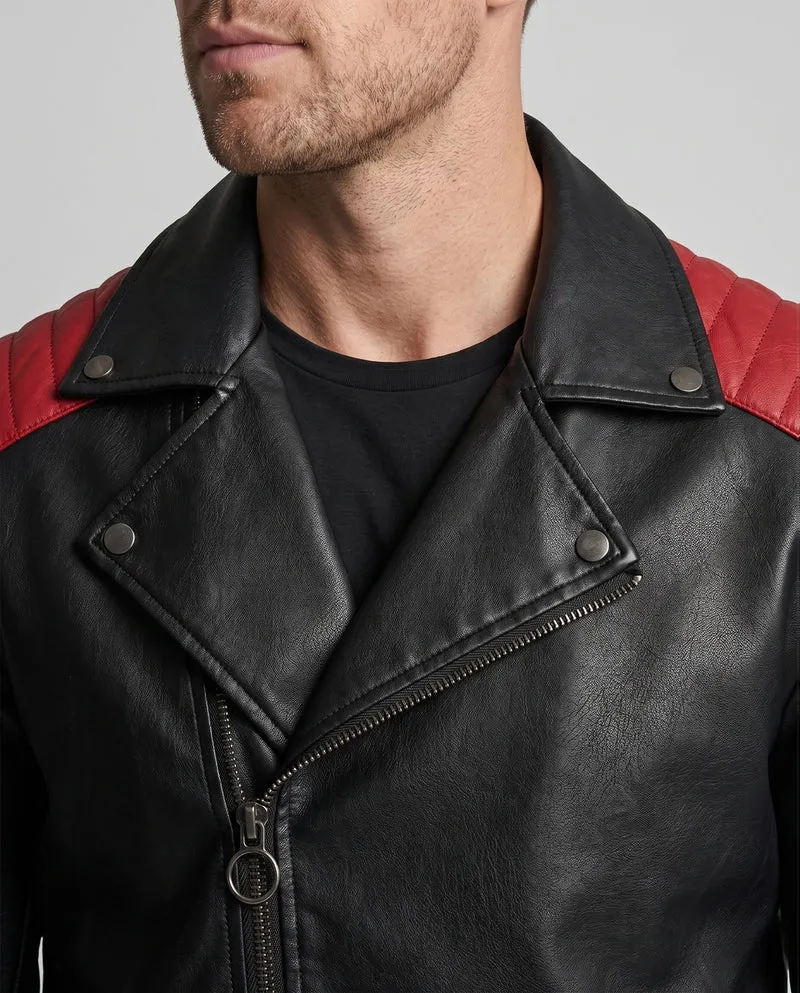 Männer Kunstleder Bikerjacke mit gesteppten Kontrastpaneelen und thermischer Fütterung Nord Taschen