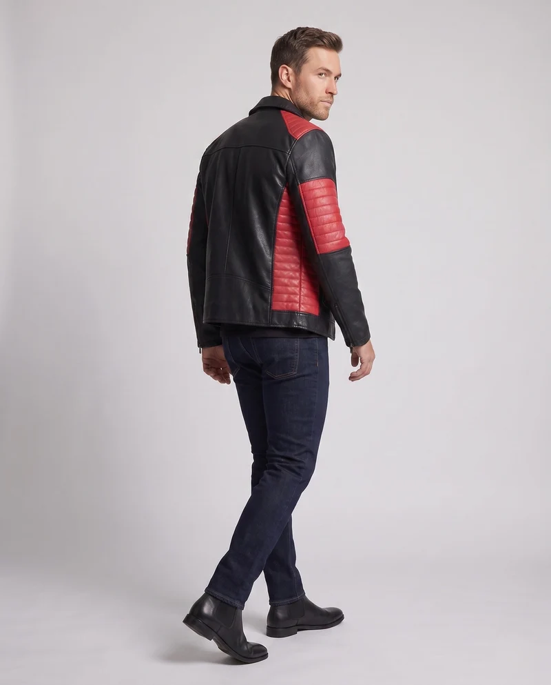 Männer Kunstleder Bikerjacke mit gesteppten Kontrastpaneelen und thermischer Fütterung Nord Taschen