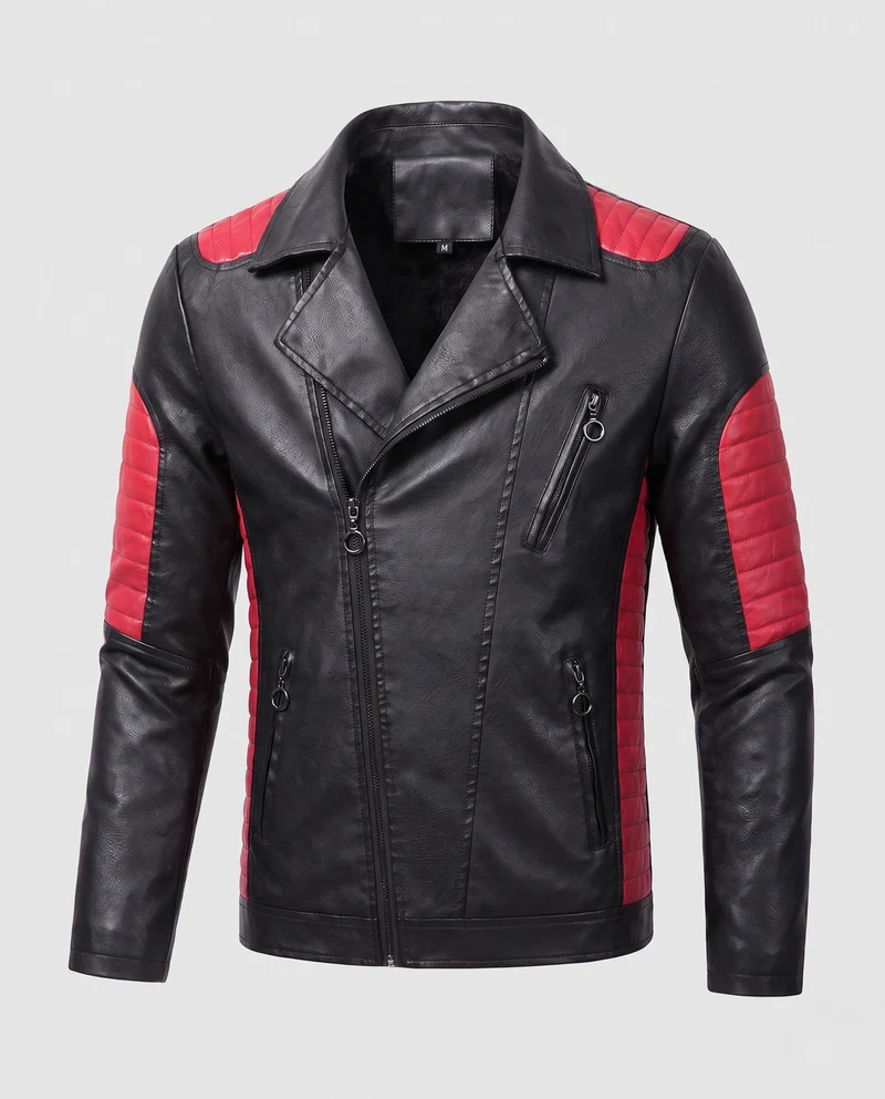 Männer Kunstleder Bikerjacke mit gesteppten Kontrastpaneelen und thermischer Fütterung Nord Taschen