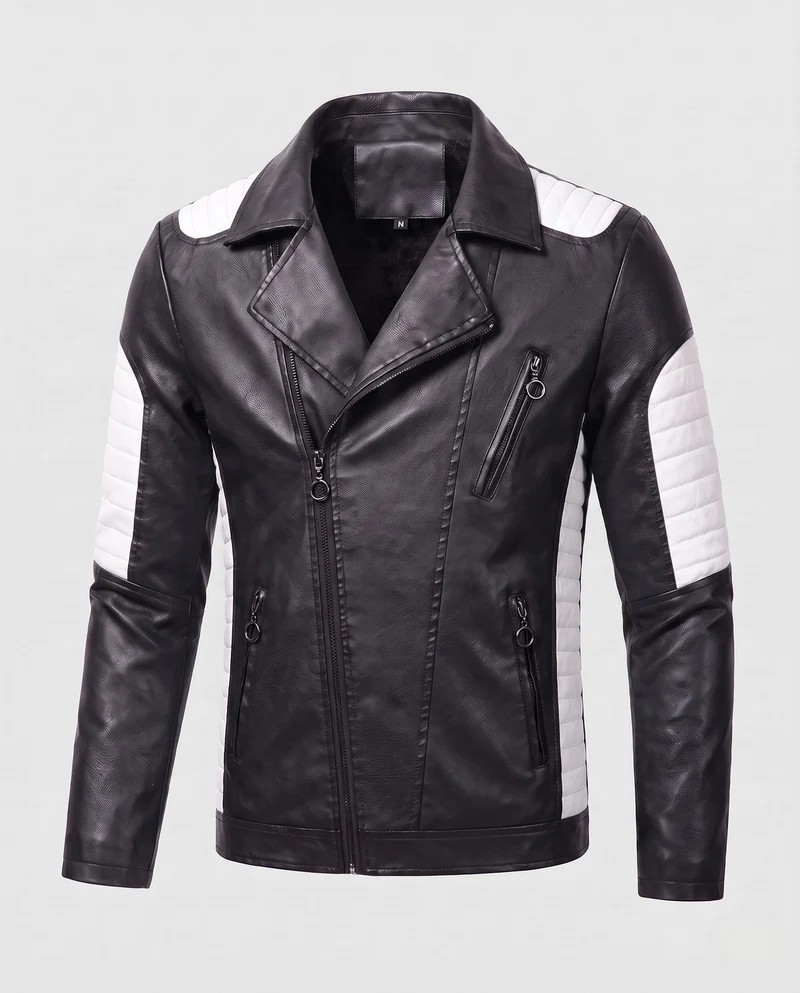 Männer Kunstleder Bikerjacke mit gesteppten Kontrastpaneelen und thermischer Fütterung Nord Taschen