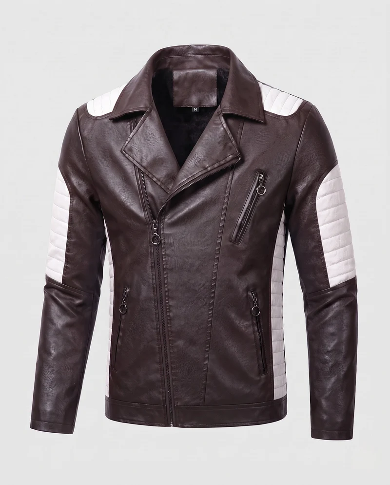 Männer Kunstleder Bikerjacke mit gesteppten Kontrastpaneelen und thermischer Fütterung Nord Taschen