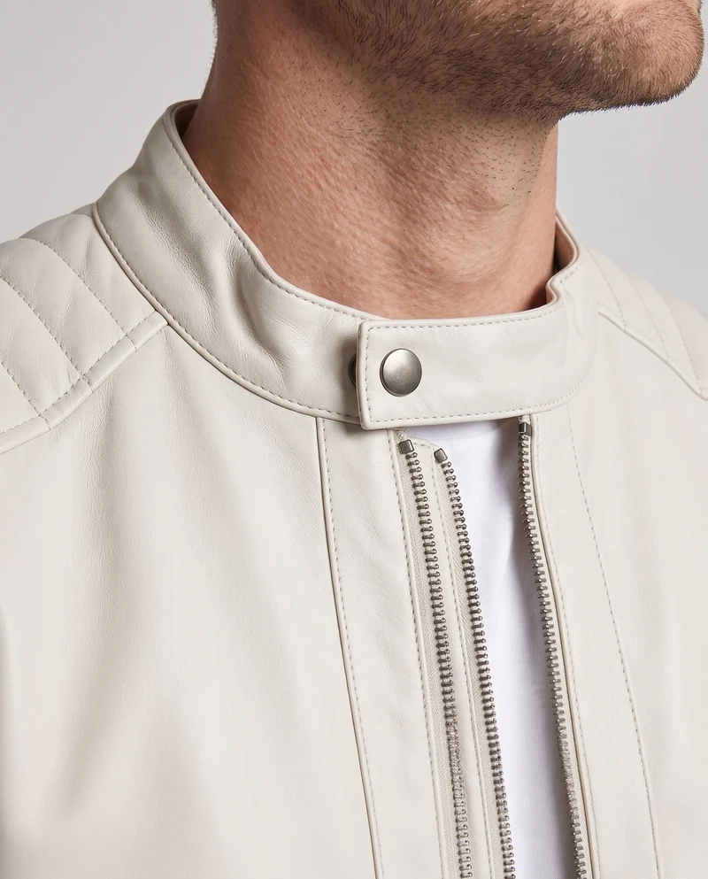 Herren Kunstleder Bikerjacke im Slim Fit mit Stehkragen und Reißverschluss-Taschen Nord Taschen