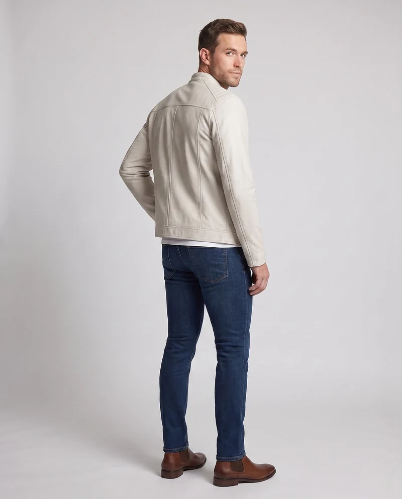 Herren Kunstleder Bikerjacke im Slim Fit mit Stehkragen und Reißverschluss-Taschen Nord Taschen
