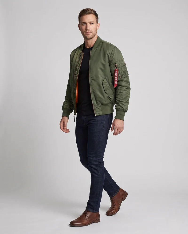 Männers klassische Piloten-Bomberjacke mit Kontrastfutter, Ärmel-Utility-Tasche und geripptem Saum Nord Taschen