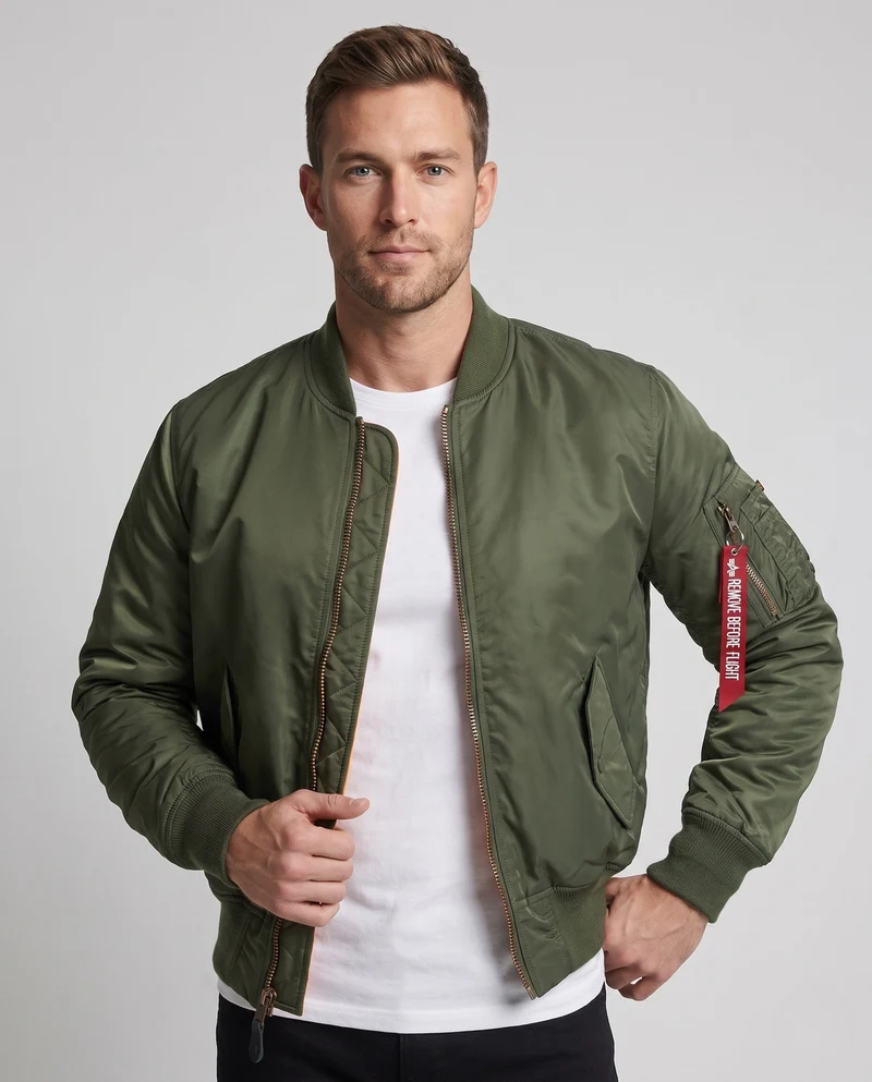 Männers klassische Piloten-Bomberjacke mit Kontrastfutter, Ärmel-Utility-Tasche und geripptem Saum Nord Taschen