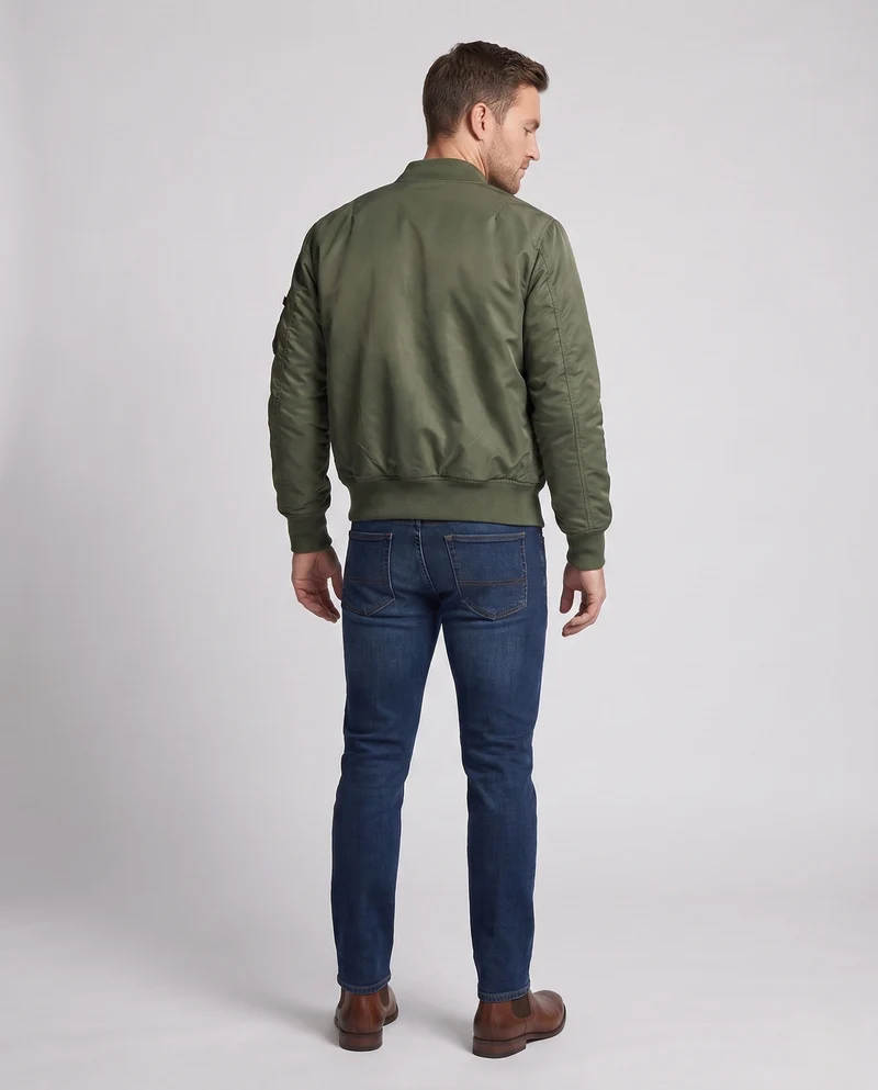 Männers klassische Piloten-Bomberjacke mit Kontrastfutter, Ärmel-Utility-Tasche und geripptem Saum Nord Taschen