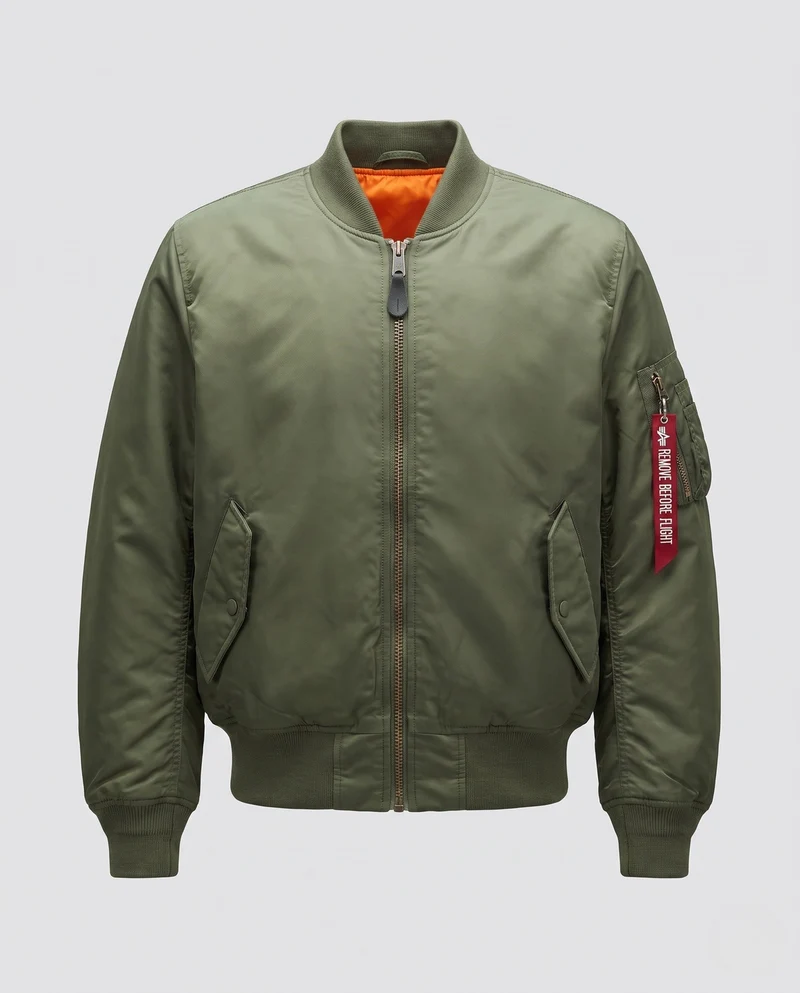 Männers klassische Piloten-Bomberjacke mit Kontrastfutter, Ärmel-Utility-Tasche und geripptem Saum Nord Taschen