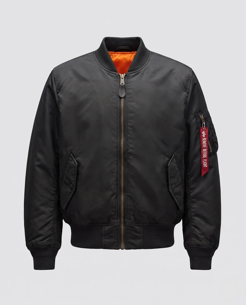 Männers klassische Piloten-Bomberjacke mit Kontrastfutter, Ärmel-Utility-Tasche und geripptem Saum Nord Taschen