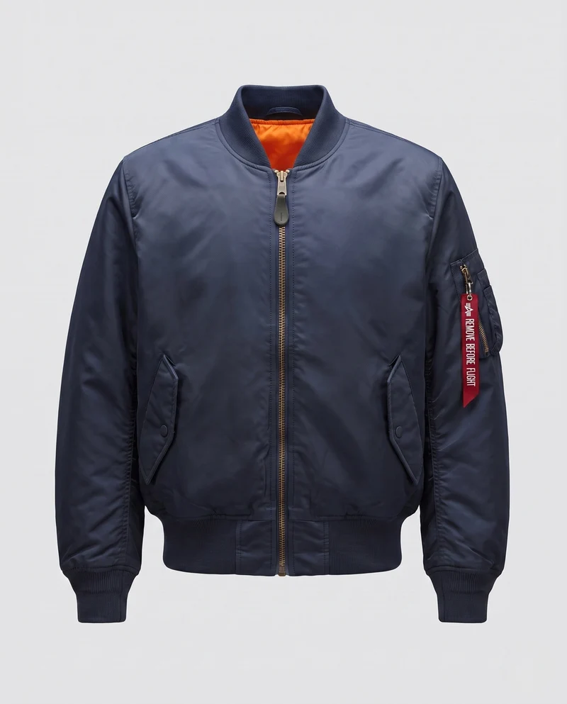 Männers klassische Piloten-Bomberjacke mit Kontrastfutter, Ärmel-Utility-Tasche und geripptem Saum Nord Taschen