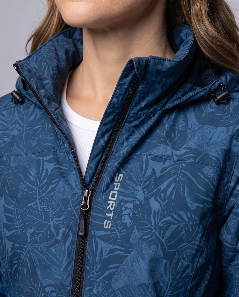 Damen leichte wasserabweisende Kapuzenjacke mit floralem Blätterdruck und verstellbarer Kapuze Nord Taschen