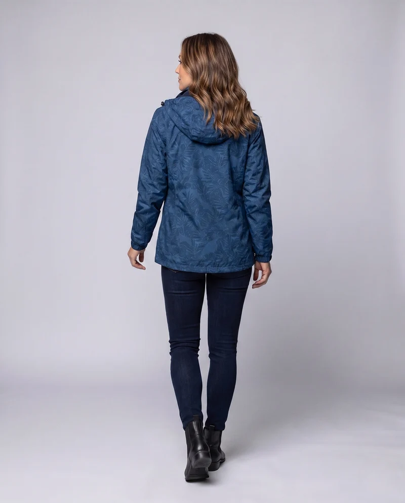 Damen leichte wasserabweisende Kapuzenjacke mit floralem Blätterdruck und verstellbarer Kapuze Nord Taschen