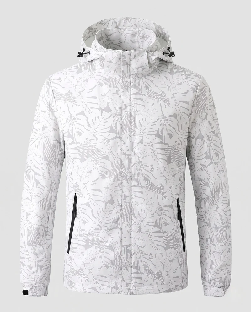 Damen leichte wasserabweisende Kapuzenjacke mit floralem Blätterdruck und verstellbarer Kapuze Nord Taschen