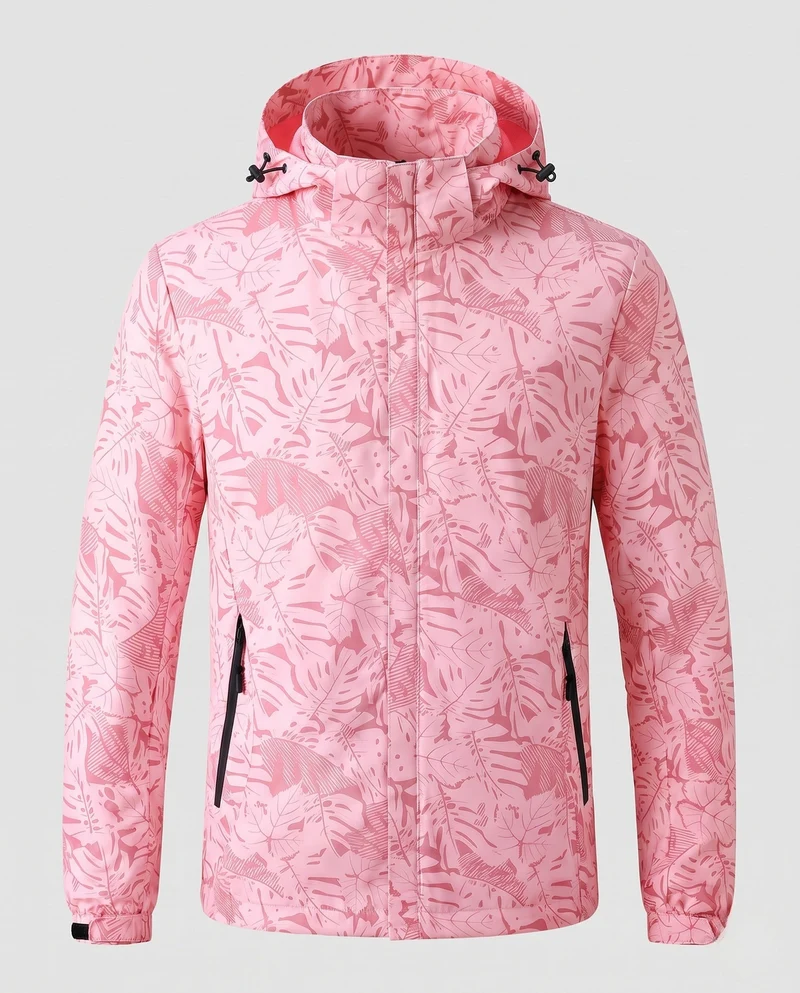Damen leichte wasserabweisende Kapuzenjacke mit floralem Blätterdruck und verstellbarer Kapuze Nord Taschen