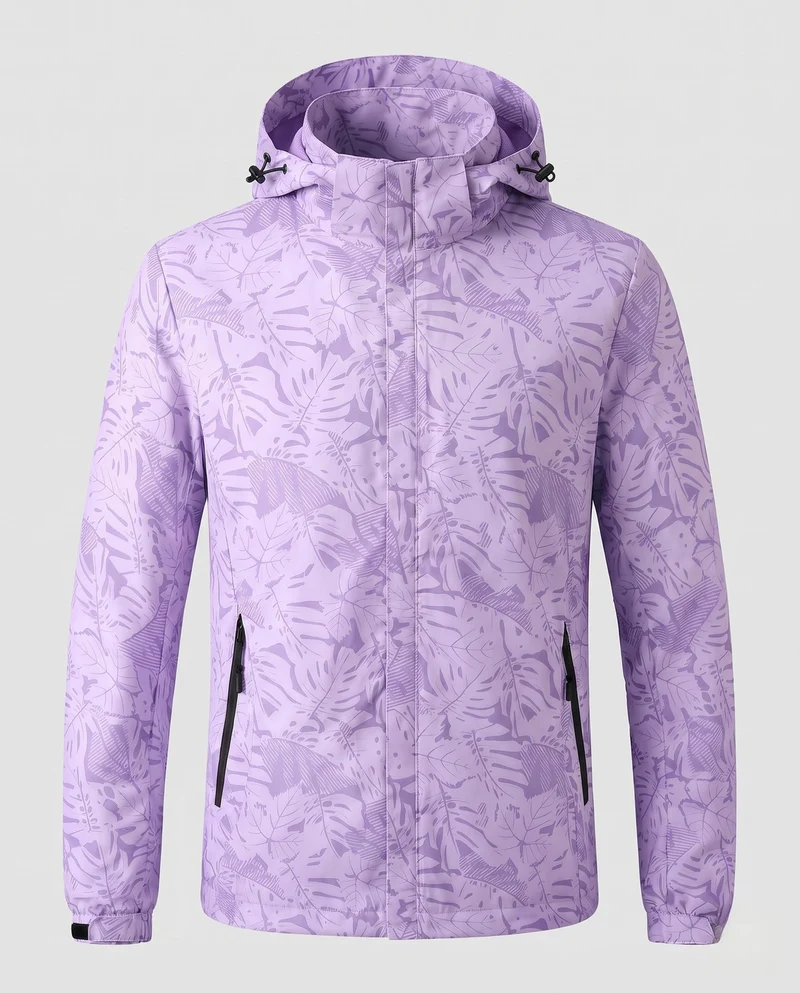 Damen leichte wasserabweisende Kapuzenjacke mit floralem Blätterdruck und verstellbarer Kapuze Nord Taschen