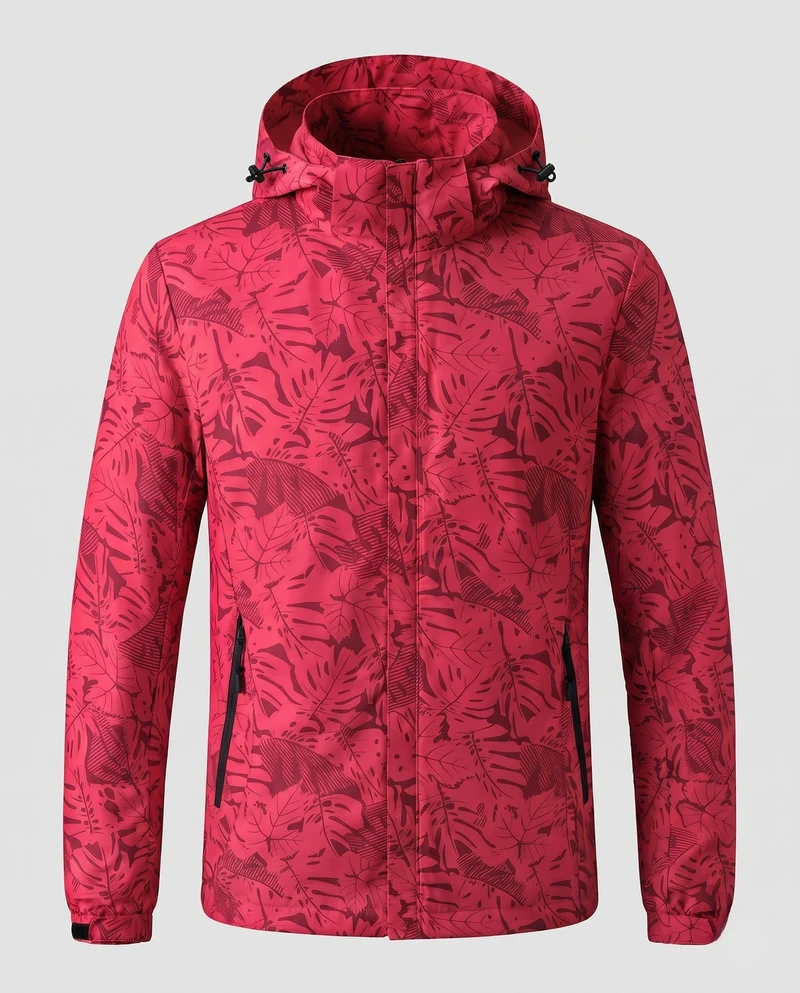 Damen leichte wasserabweisende Kapuzenjacke mit floralem Blätterdruck und verstellbarer Kapuze Nord Taschen