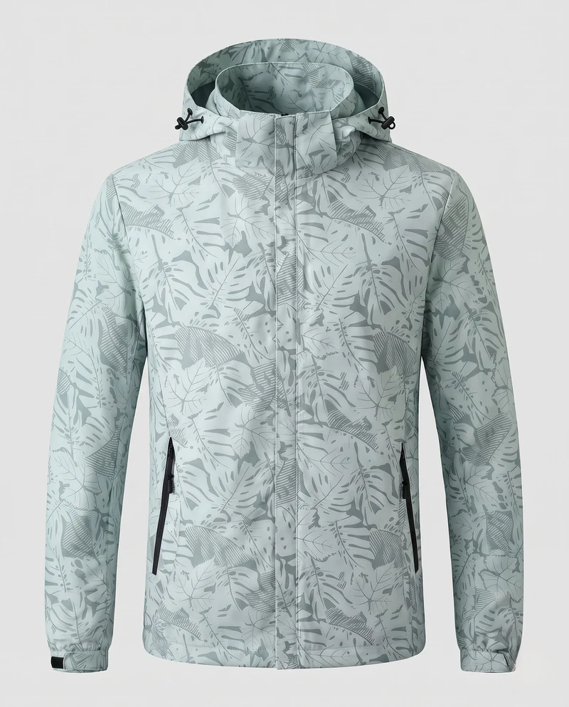Damen leichte wasserabweisende Kapuzenjacke mit floralem Blätterdruck und verstellbarer Kapuze Nord Taschen