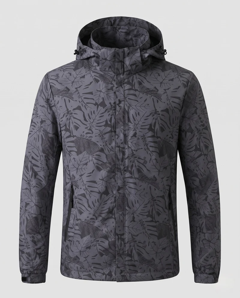 Damen leichte wasserabweisende Kapuzenjacke mit floralem Blätterdruck und verstellbarer Kapuze Nord Taschen