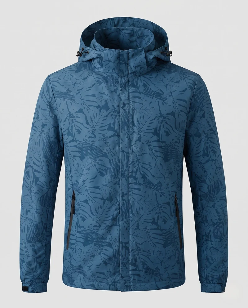 Damen leichte wasserabweisende Kapuzenjacke mit floralem Blätterdruck und verstellbarer Kapuze Nord Taschen