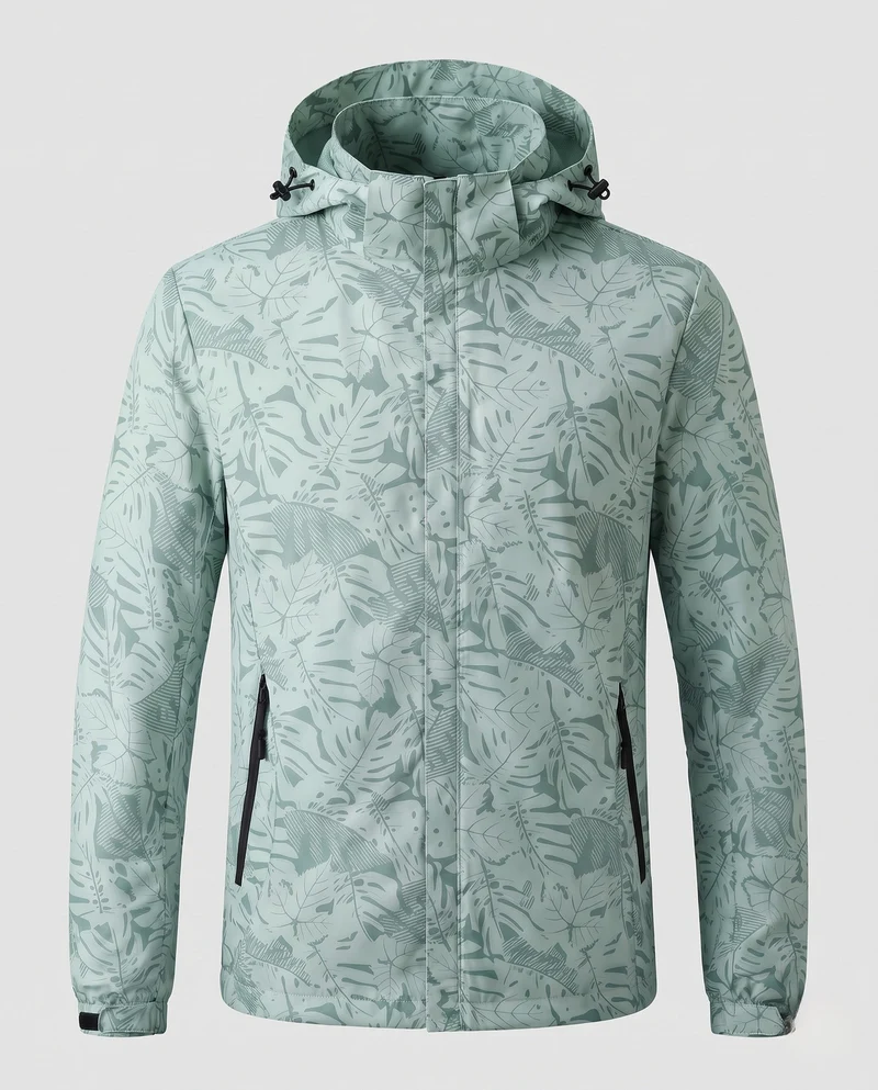 Damen leichte wasserabweisende Kapuzenjacke mit floralem Blätterdruck und verstellbarer Kapuze Nord Taschen