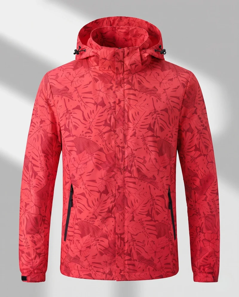 Damen leichte wasserabweisende Kapuzenjacke mit floralem Blätterdruck und verstellbarer Kapuze Nord Taschen