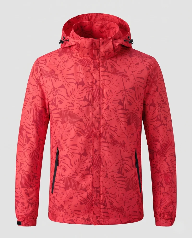 Damen leichte wasserabweisende Kapuzenjacke mit floralem Blätterdruck und verstellbarer Kapuze Nord Taschen