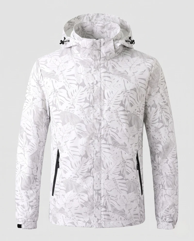 Damen leichte wasserabweisende Kapuzenjacke mit floralem Blätterdruck und verstellbarer Kapuze Nord Taschen