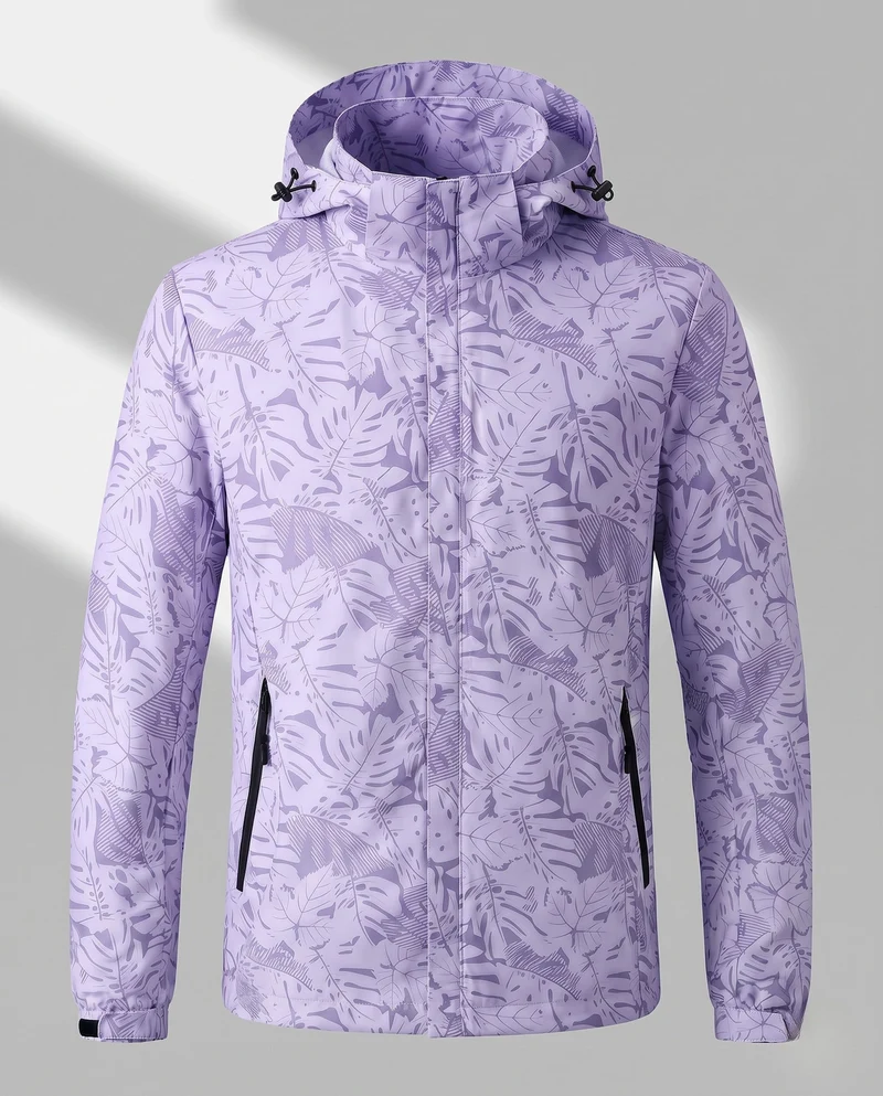 Damen leichte wasserabweisende Kapuzenjacke mit floralem Blätterdruck und verstellbarer Kapuze Nord Taschen