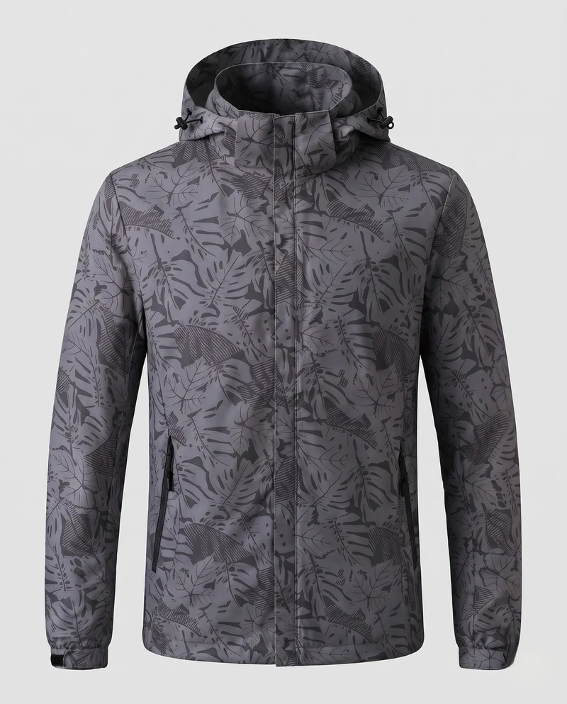 Damen leichte wasserabweisende Kapuzenjacke mit floralem Blätterdruck und verstellbarer Kapuze Nord Taschen