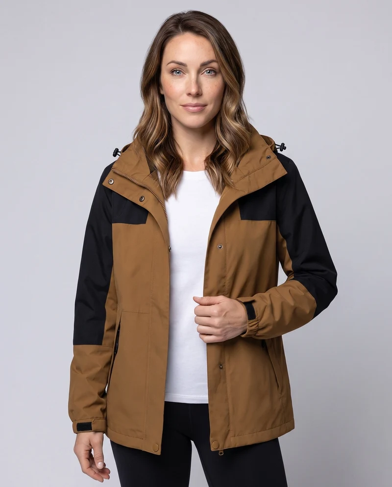 Damen Leichte Wasserabweisende Kapuzenjacke mit Feinem Reliefmuster Nord Taschen