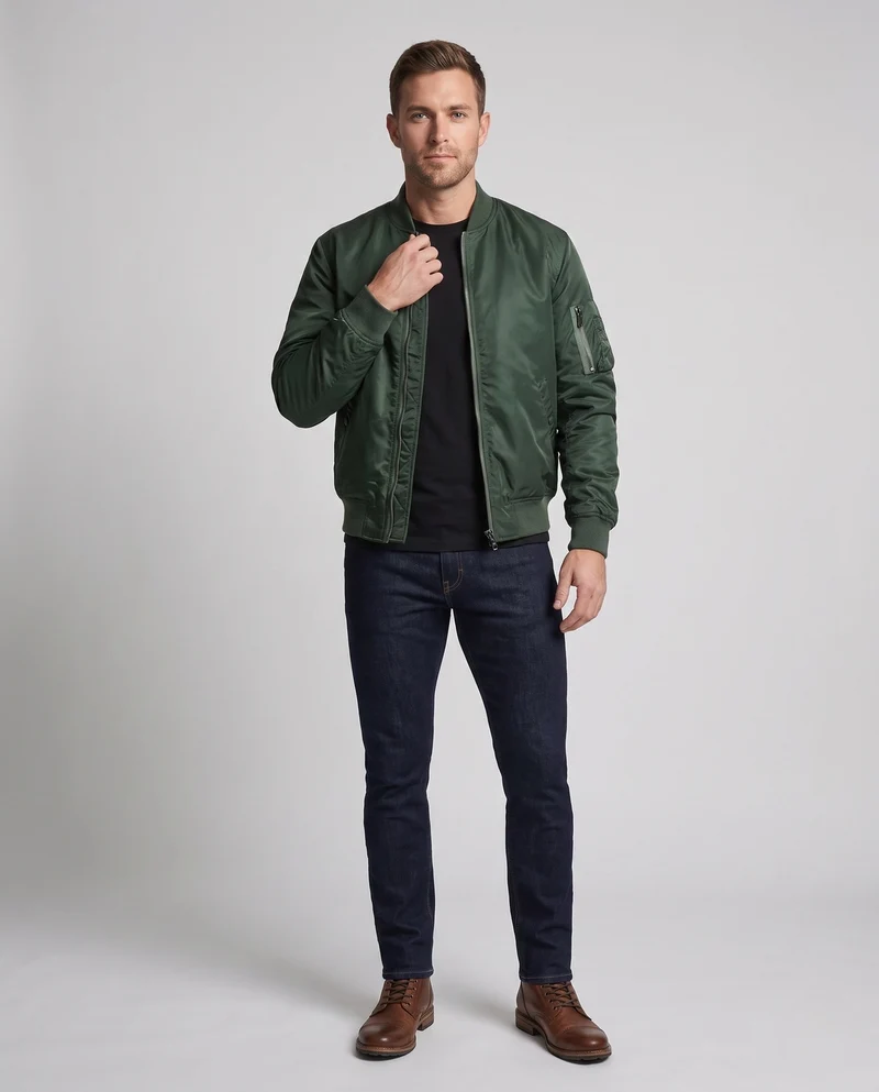 Herren Leichtgewicht Nylon Aviator Bomber mit Arm-Tasche und Zwei-Wege-Reißverschluss Nord Taschen