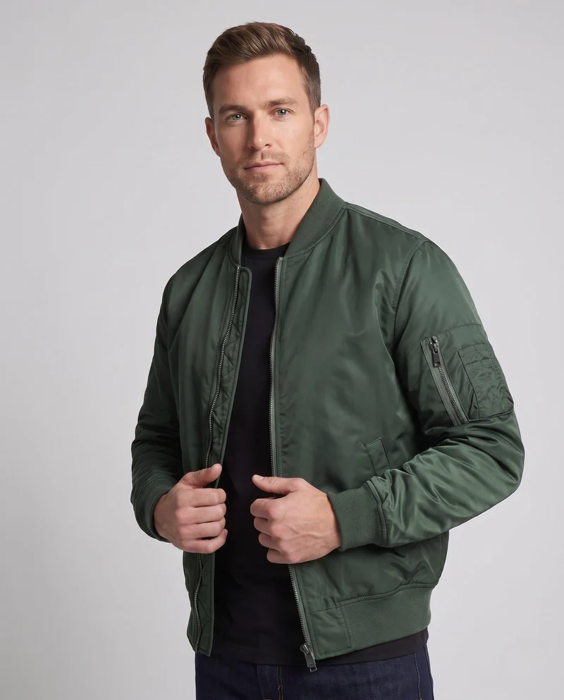 Herren Leichtgewicht Nylon Aviator Bomber mit Arm-Tasche und Zwei-Wege-Reißverschluss Nord Taschen