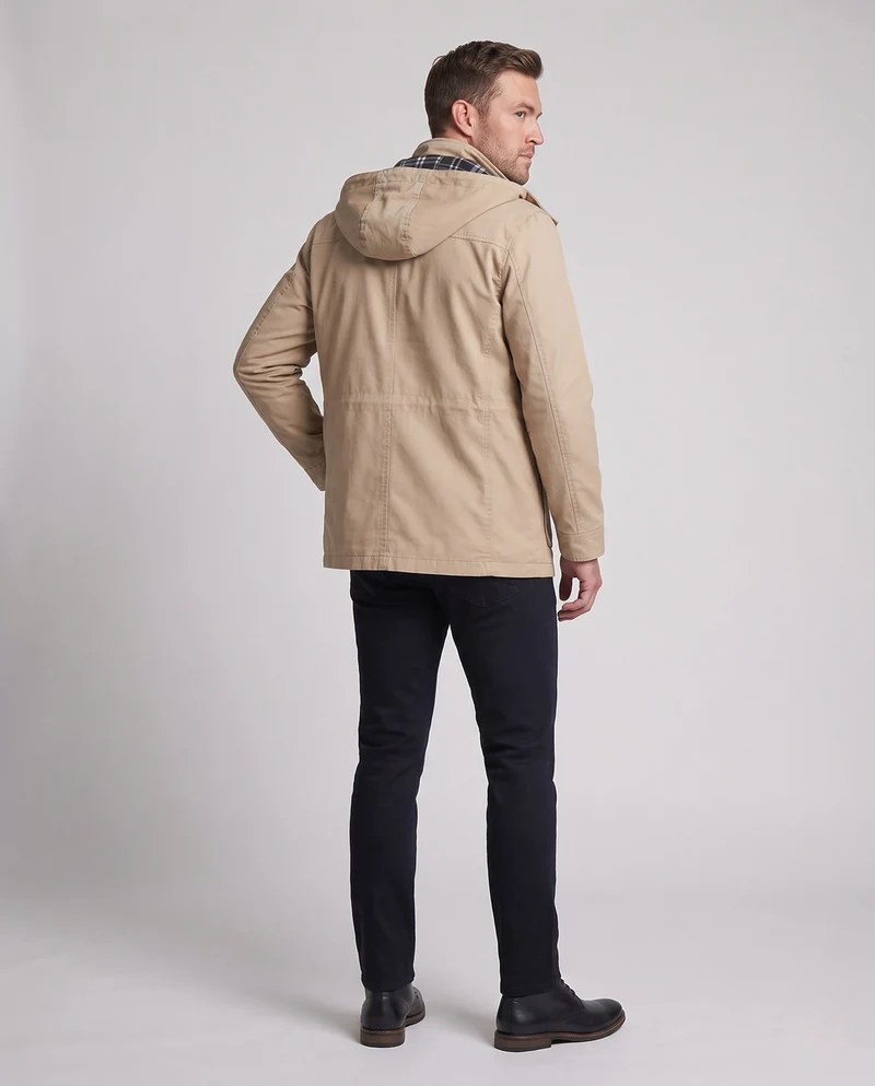 Leichte Herren-Hoodie-Canvas-Parka mit Kordelzug, Klapptaschen und Reißverschluss-Brusttasche Nord Taschen