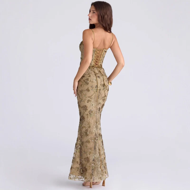 Damen nan elegantes besticktes Abendkleid mit Korsettoberteil und transparentem Spitzenüberzug - Vittorelli
