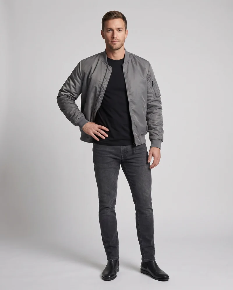 Herren isolierte MA-1 Bomber im Utility-Look mit Armtasche und geripptem Saum Nord Taschen